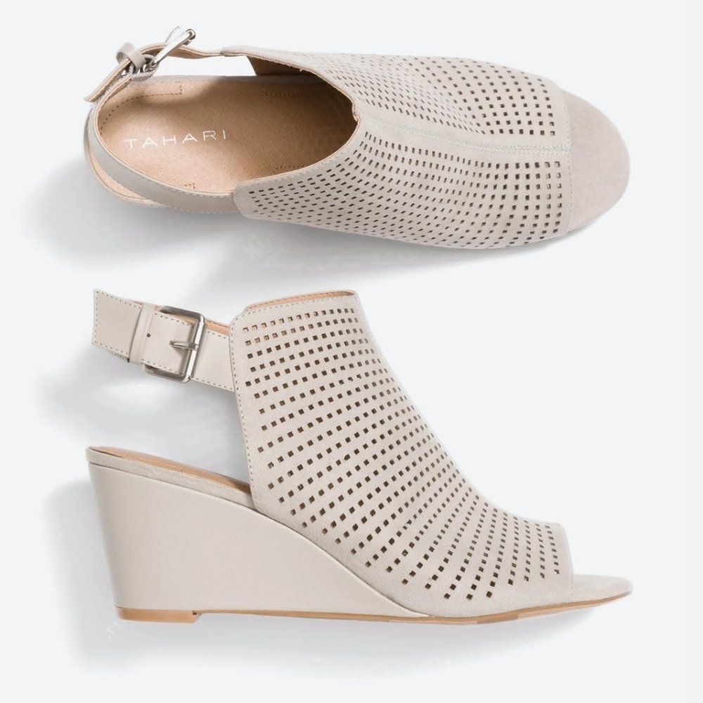 TAHARI Symba Suede Wedge Peep Toe Bootie